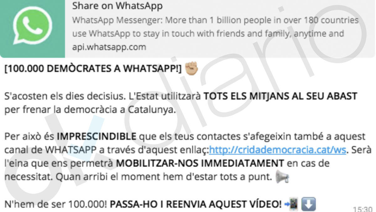 WhatsApp creado por los independentistas para movilizarse a favor del referéndum.