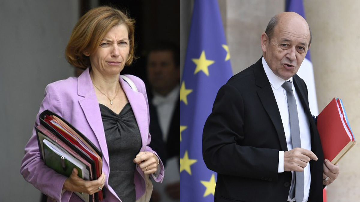 Los ministros de Defensa y Exteriores de Francia Florence Parly y Jean-Yves Le Drian. Foto: AFP