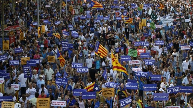 Manifestación contra el terrorismo, este sábado, en Barcelona.