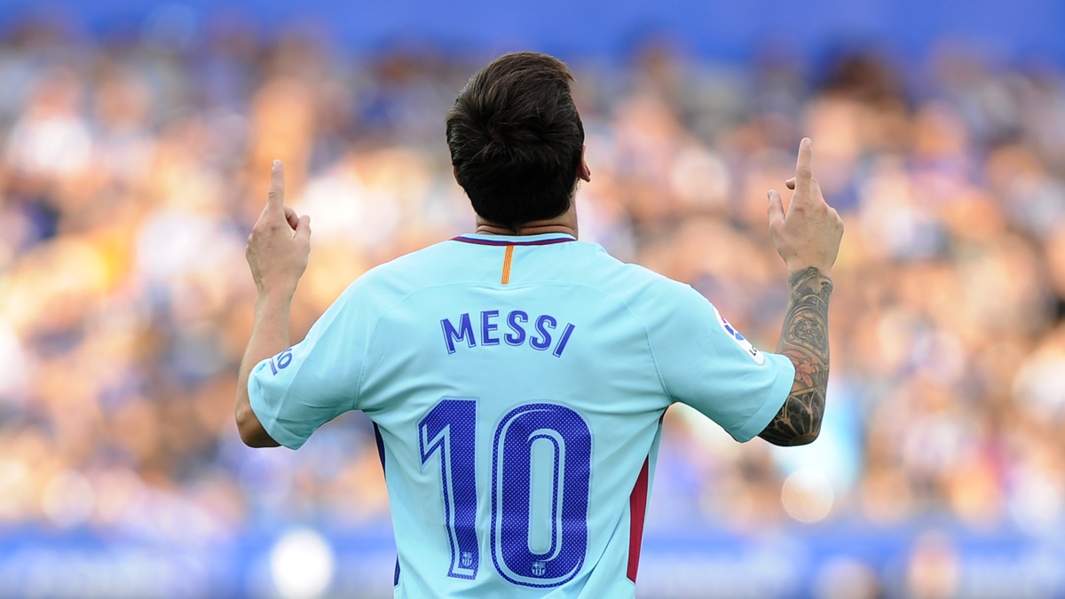 Messi, celebrando uno de sus tantos ante el Alavés (AFP).