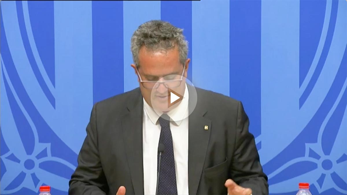 Joaquim Forn, consejero de Interior de la Generalitat de Cataluña, durante su comparecencia.
