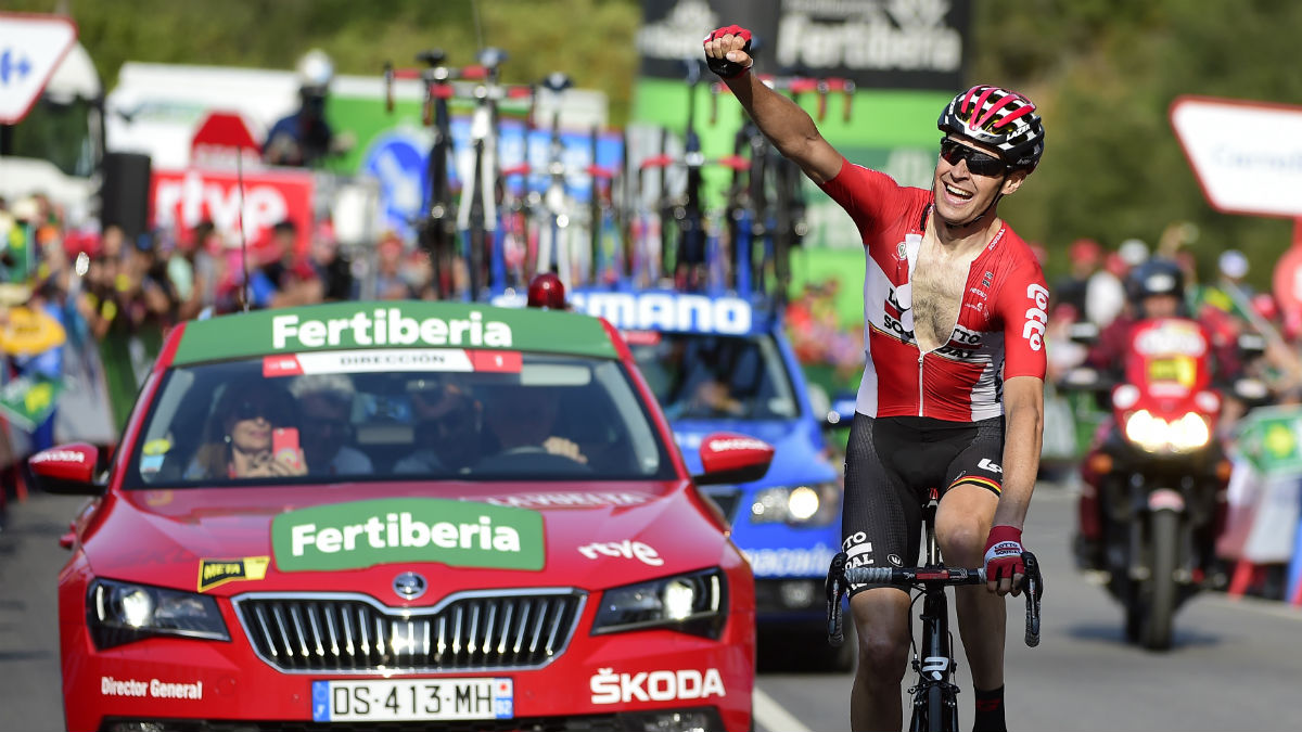 Sander Armée celebra su victoria en la etapa 18º de la Vuelta. (AFP)
