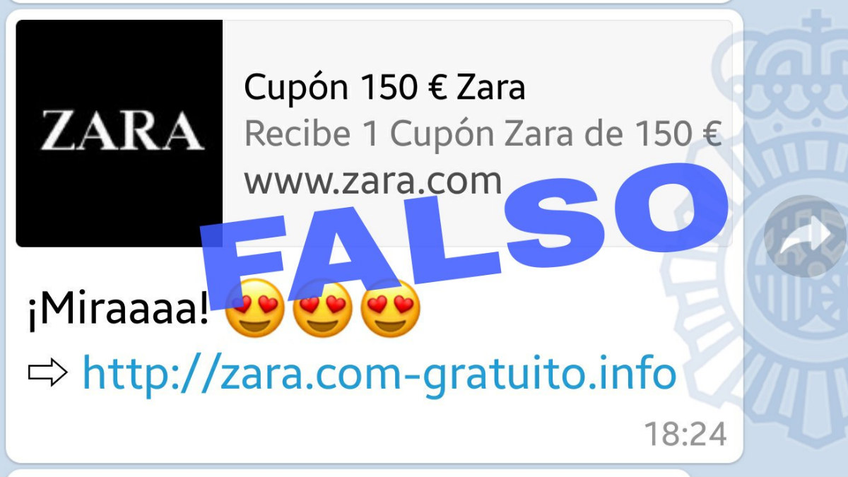 La Policía Nacional alerta sobre un nuevo timpo de cupones falsos en Whatsapp, esta vez referente a Zara.