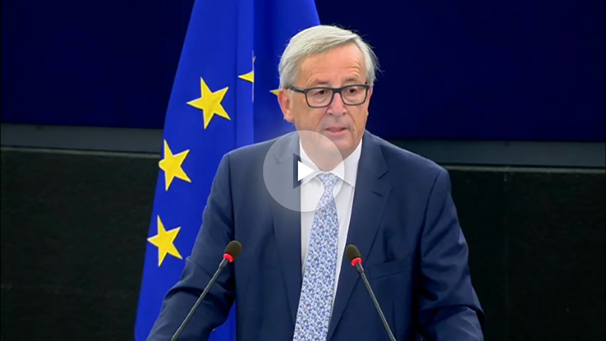 Jean-Claude Juncker, presidente de la Comisión Europea, durante su discurso del Debate sobre el estado de la Unión en la Eurocámara.