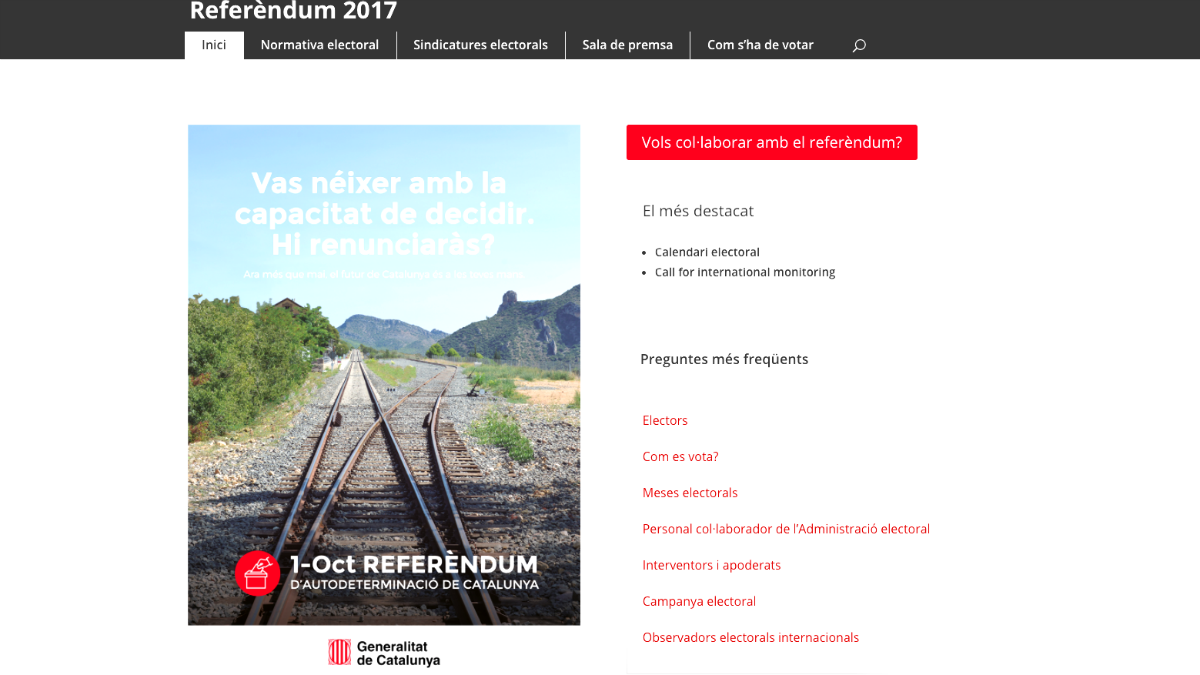 La web del referéndum ilegal de independencia.