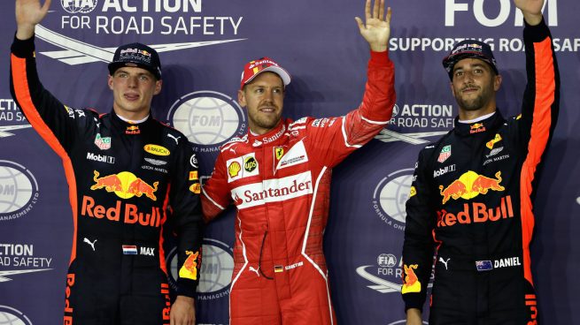 Sebastian Vettel, Max Verstappen y Daniel Ricciardo (Getty)