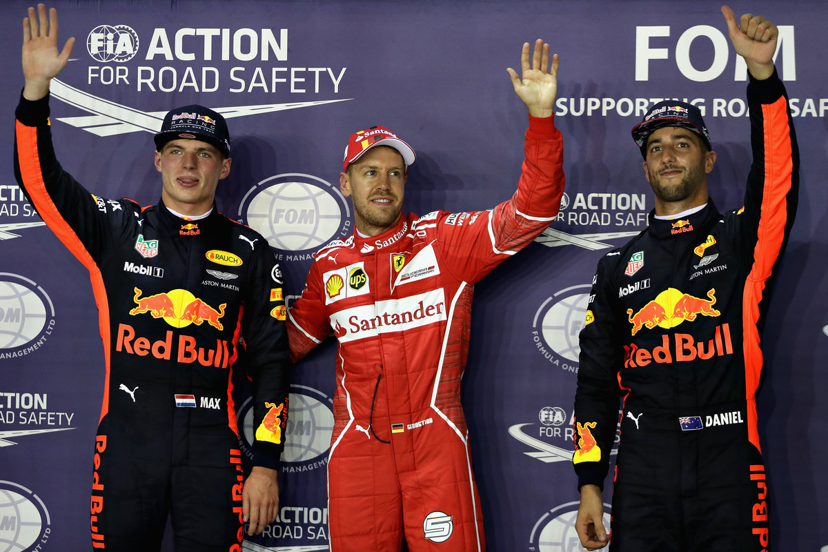 Sebastian Vettel, Max Verstappen y Daniel Ricciardo (Getty)