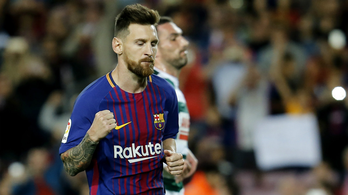 Leo Messi celebra con rabia uno de sus goles. (Foto: AFP)