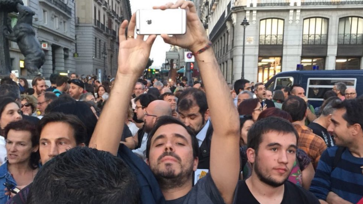 Alberto Garzón en la manifestación de la Puerta del Sol