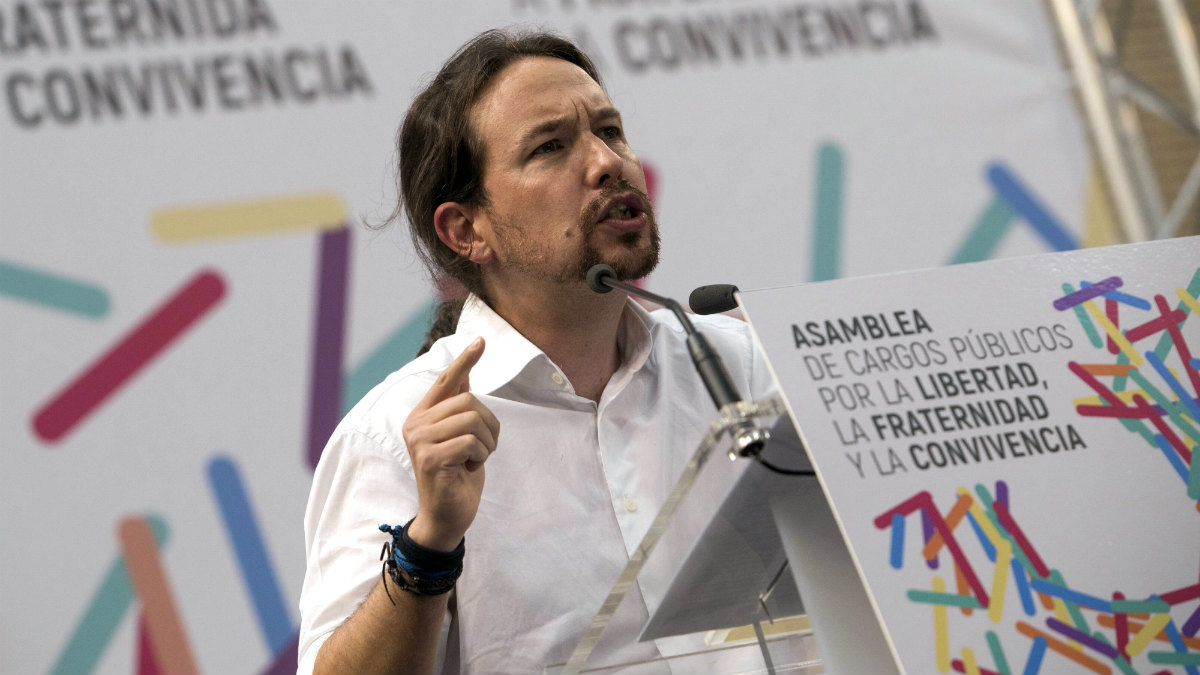 Pablo Iglesias, en su discurso ante la asamblea bolivariana a favor del referéndum ilegal. (EFE)
