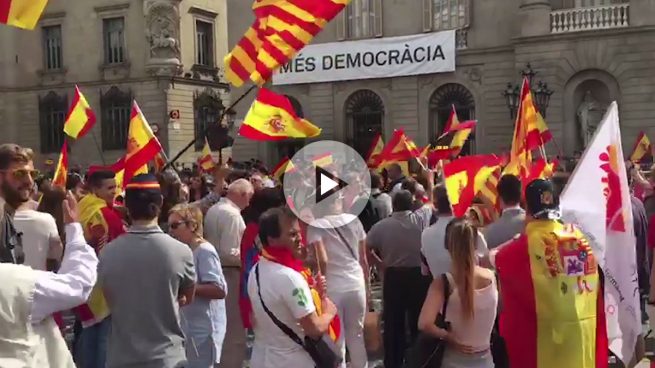 Una multitud de personas se concentran frente a la Generalitat para pedir la unidad de España