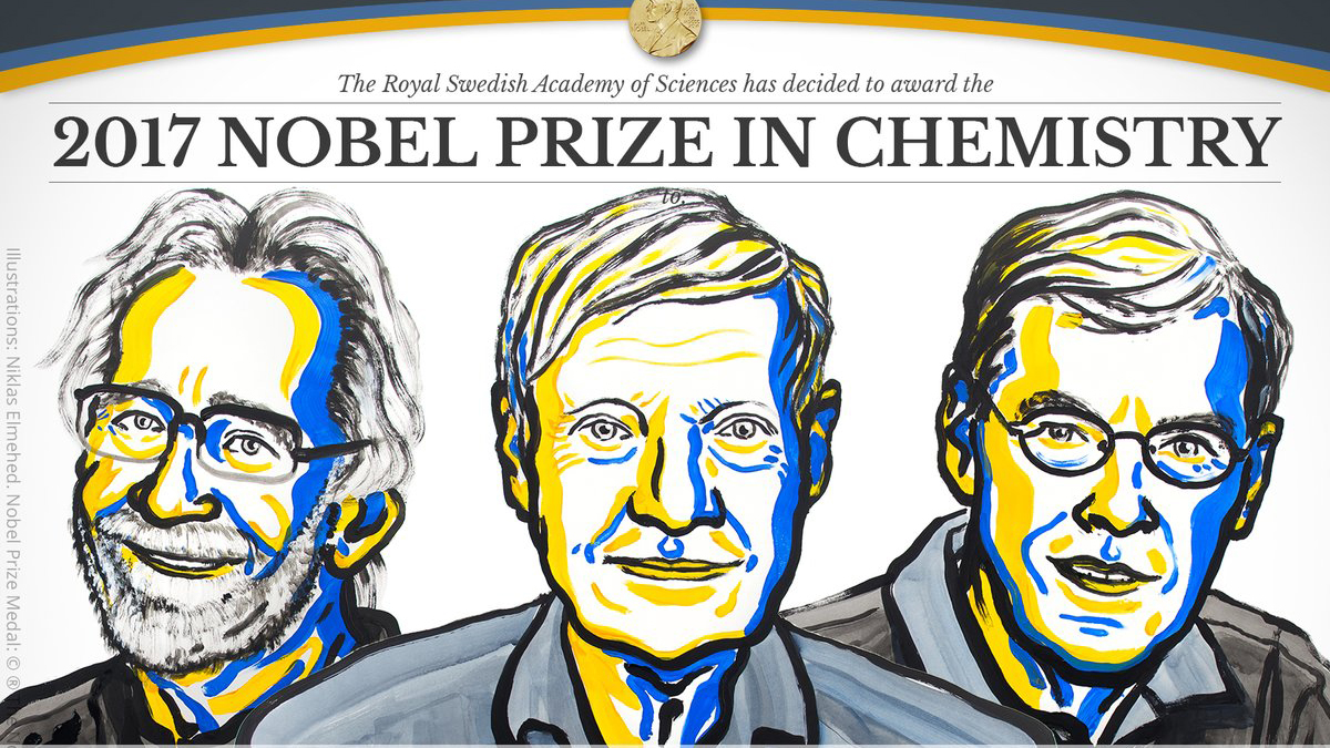 Jacques Dubochet, Joachim Frank y Richard Henderson, galardonados con el Premio Nobel de Química 2017. (Foto: @NobelPrize)