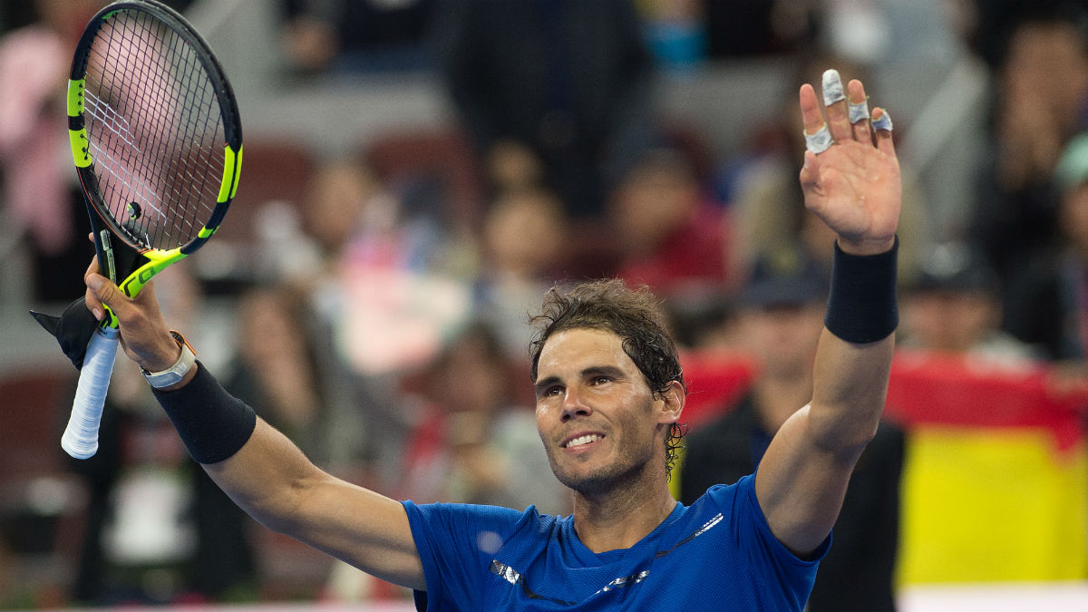 Rafa Nadal celebra su victoria ante Kachanov en Pekín. (AFP)