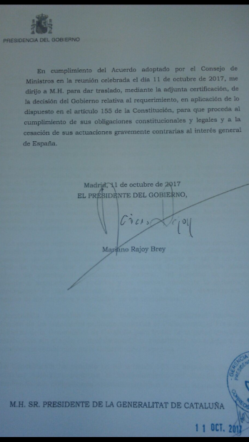 Rajoy da cinco días a Puigdemont para confirmar si ha declarado la independencia