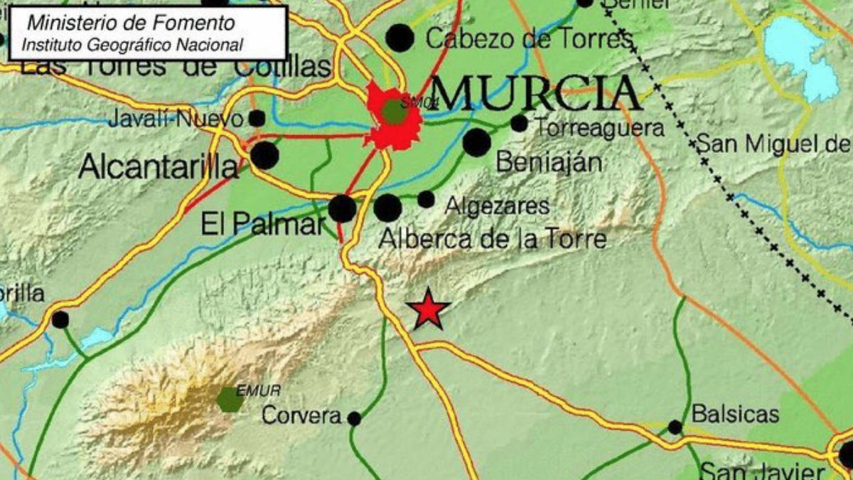 Epicentro del terremoto de 2,7 sobre la escala richter ocurrido en Murcia. Foto: Twitter