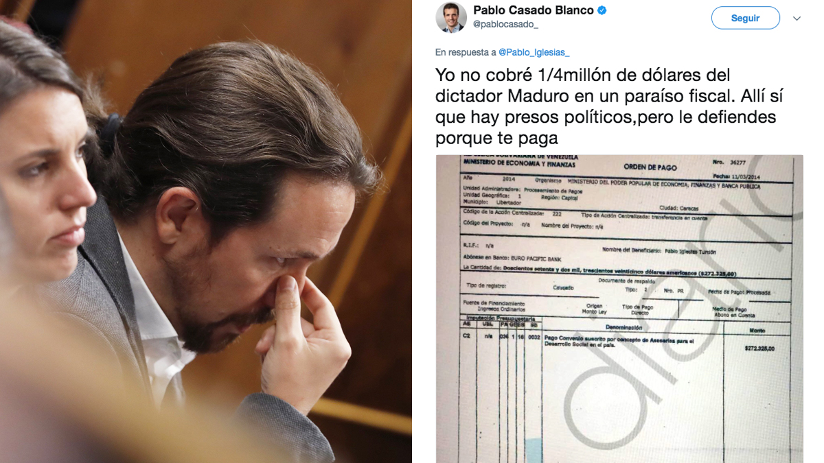 Tuit de Pablo Casado en respuesta a las acusaciones de Pablo Iglesias.