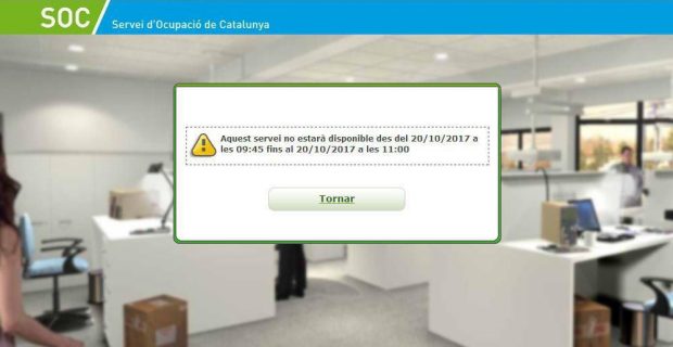 Fallo de la web durante más de una hora del SOC 8Servicio de Empleo de Cataluña)