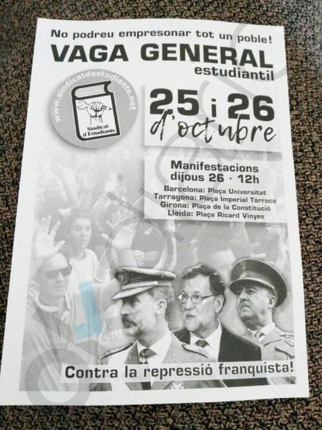 Cartel de la huelga estudiantil contra el 155