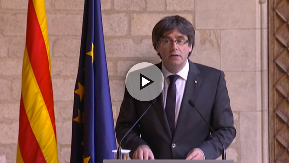 Carles Puigdemont, este jueves, desde el Palau.