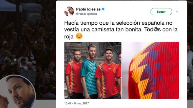 Tuit de Pablo Iglesias sobre la nueva camiseta de España.