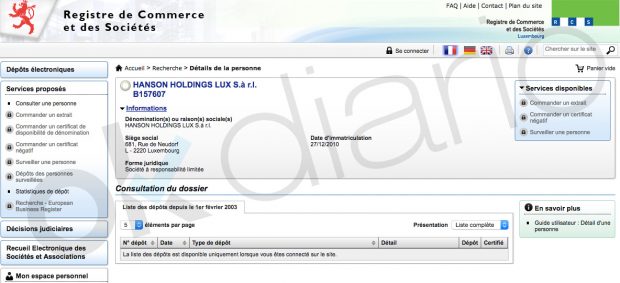 La empresa Hanson Holding Lux investigada en Lezo (Registro de Luxemburgo).