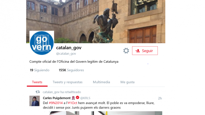 Twitter investiga la usurpación de identidad de Puigdemont y del destituido Govern en la red social