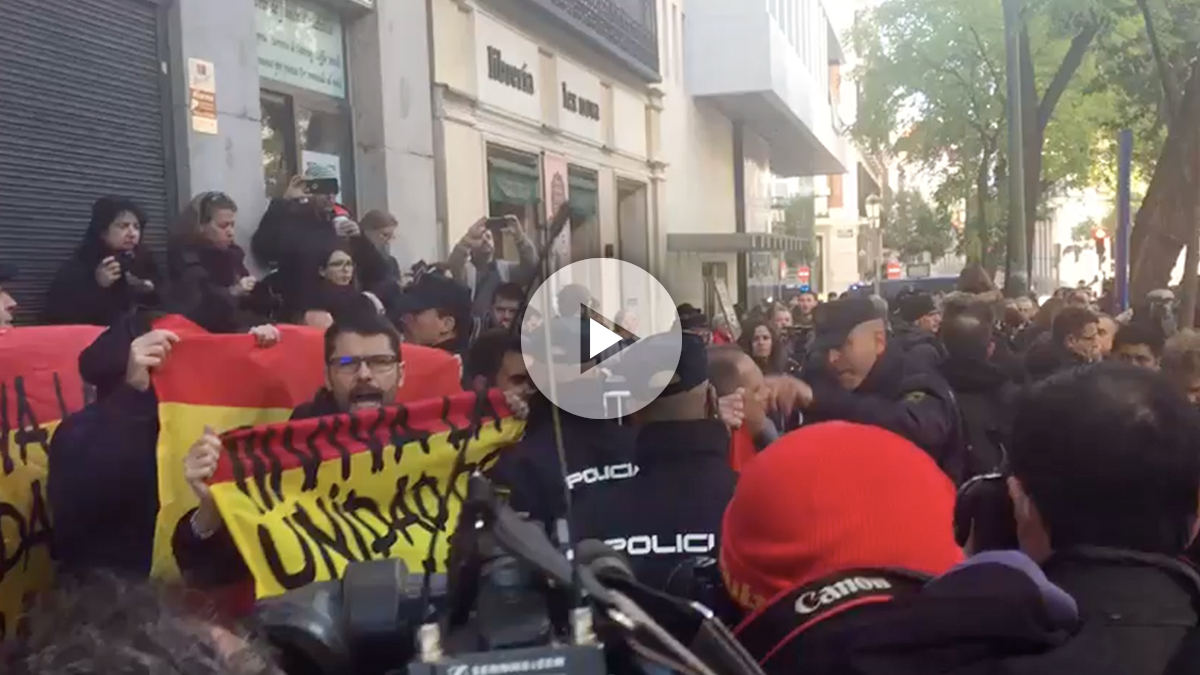 La policía desaloja a una decena de manifestantes que protestan con banderas españolas. Foto: Francisco Toledo