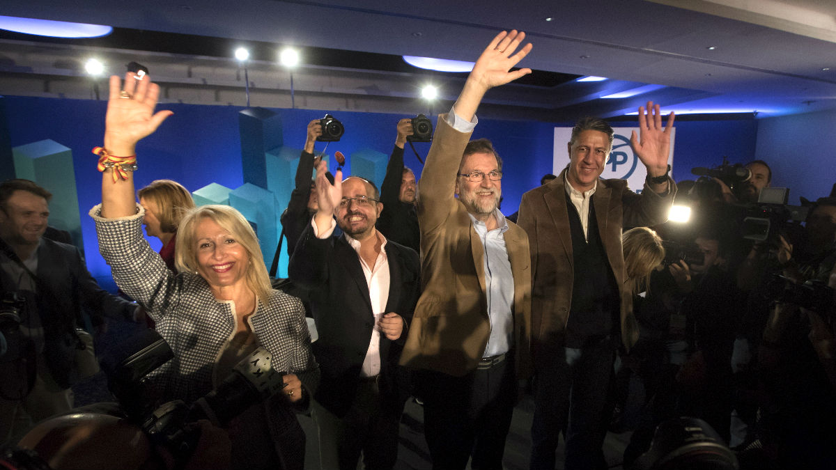 Rajoy y Albiol este domingo en la proclamación de este último como candidato (Foto: Efe).