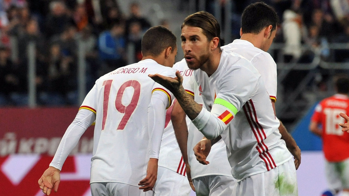 Ramos, celebrando uno de sus goles ante Rusia (AFP).