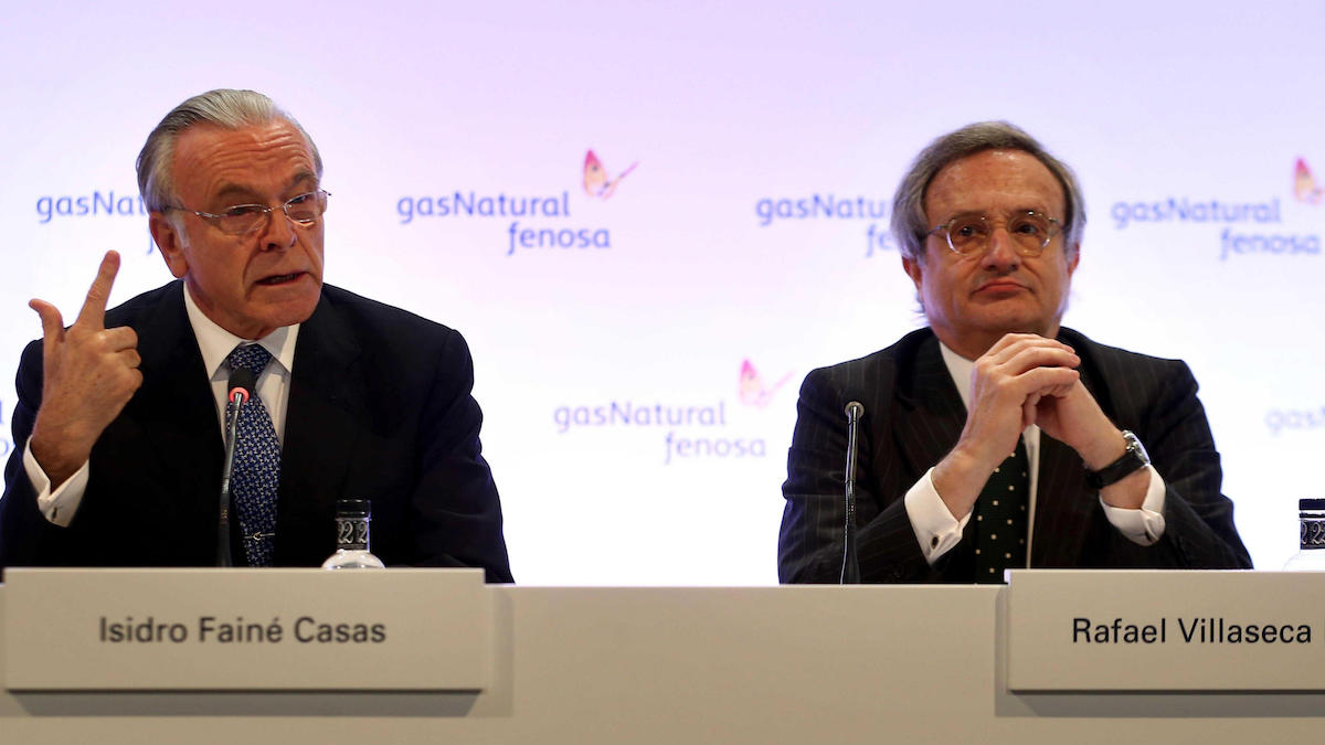El presidente Gas Natural Fenosa, Isidro Fainé, y el consejero delegado, Rafael Villaseca. (Foto: EFE)
