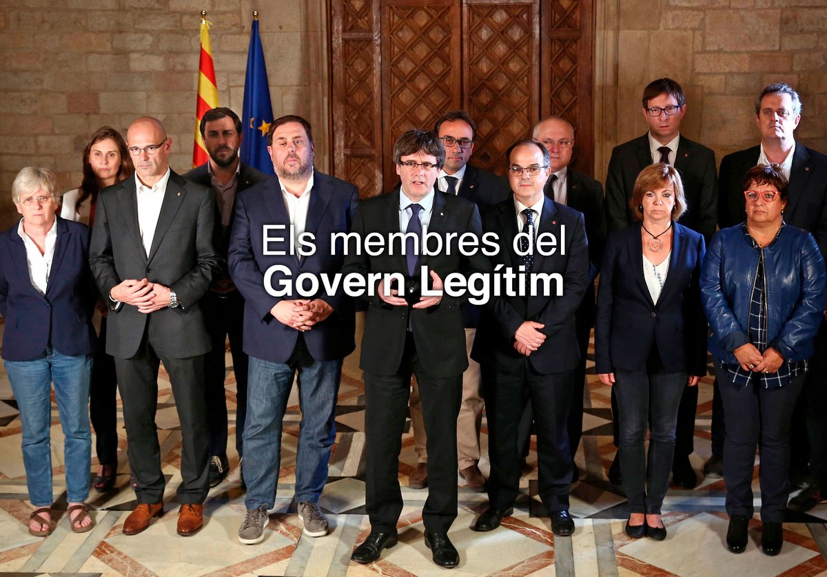 La foto de Carles Puigdemont y sus consellers que difunde en la web del «Govern legítim» de la Generalitat.