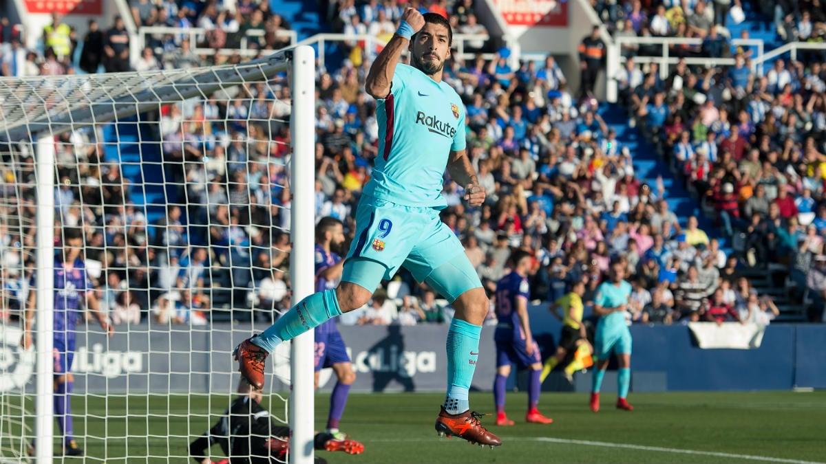 Luis Suárez celebra su primer tanto ante el Leganés. (AFP)