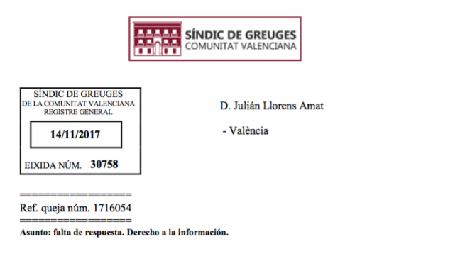 Reprimenda del Defensor del Pueblo valenciano a Podemos por esconder los gastos en la Diputación
