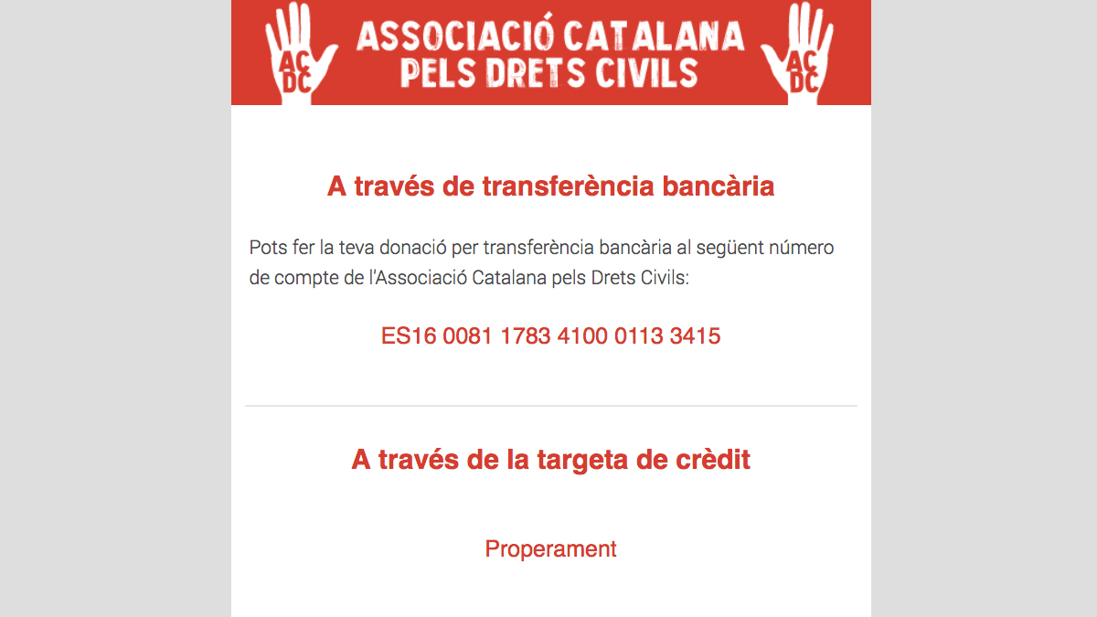Cuenta bancaria abierta por las familias de los golpistas para poder costear las visitas a prisión.