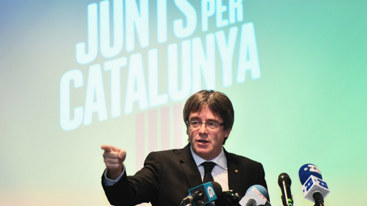 Carles Puigdemont en la presentación de Junts per Catalunya en Brujas. (Foto: AFP)