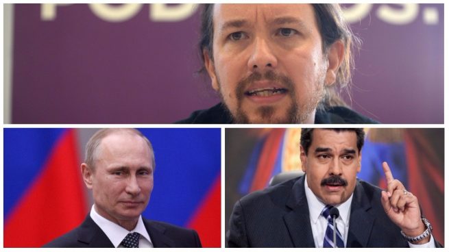 Pablo Iglesias, Vladimir Putin y Nicolás Maduro.