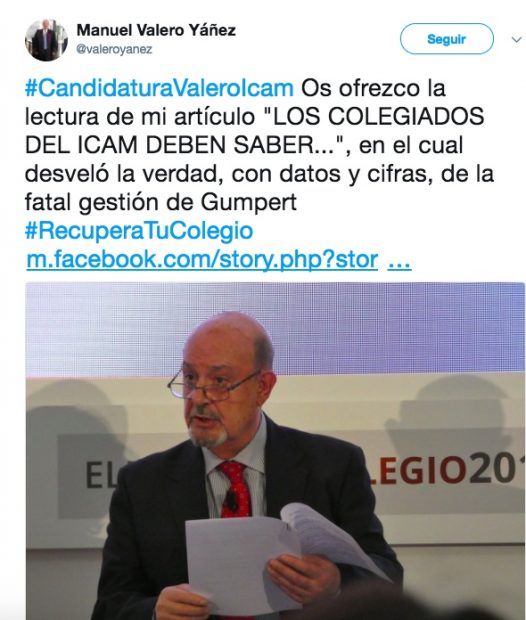Artículo del candidato al ICAM, Manuel Valero, compartido en las redes sociales.