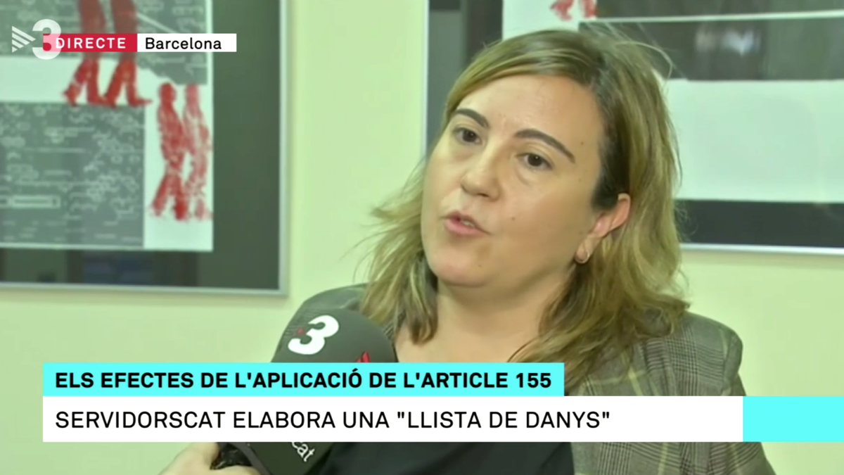 La presidenta de ServidorsCAT, Yolanda Hernández, en una entrevista concedida a TV3.