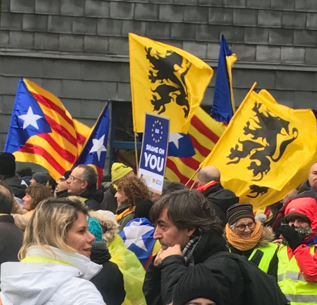 Independentistas de Flandes se unen a la manifestación de los secesionistas catalanes.