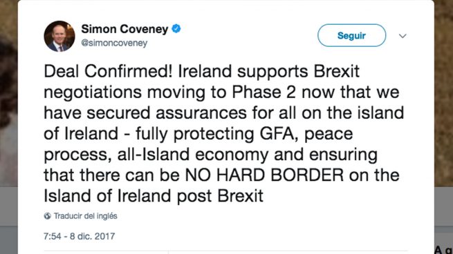 Reacción de Simon Coveney al acuerdo sobre el 'Brexit'.