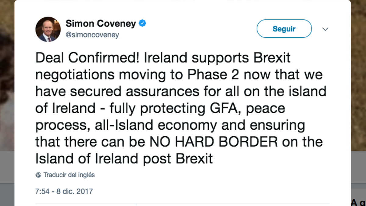 Reacción de Simon Coveney al acuerdo sobre el ‘Brexit’.