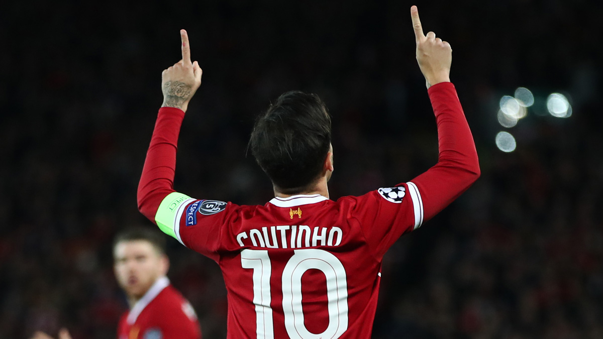 Coutinho, celebrando un gol en un partido de Champions (Getty).