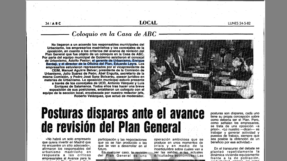 Recorte del ABC del lunes 24 de mayo de 1982 en el que Leira y Bardají comparten debate.