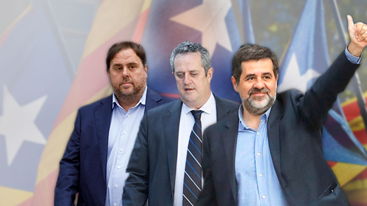 Oriol Junqueras, Joaquim Forn y Jordi Sànchez, hoy en la cárcel imputados por rebelión, sedición y malversación.