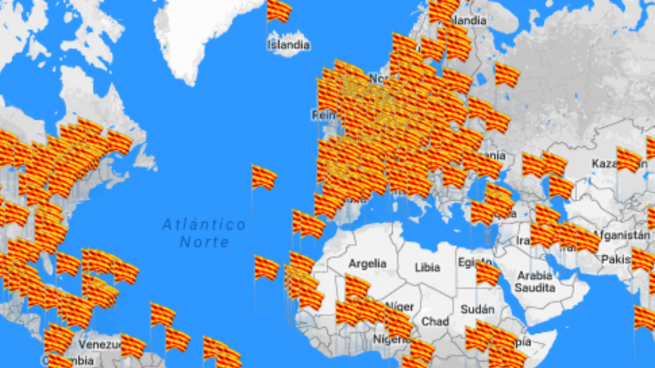 Mapa en la web de Catalanes por el Mundo