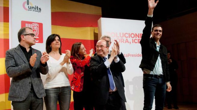 El secretario general del PSOE, Pedro Sánchez, y el candidato del PSC a la presidencia de la Generalitat, Miquel Iceta, han participado en un mitin en Girona, este último fin de semana antes de las elecciones catalanas del 21 de diciembre. Foto: EFE