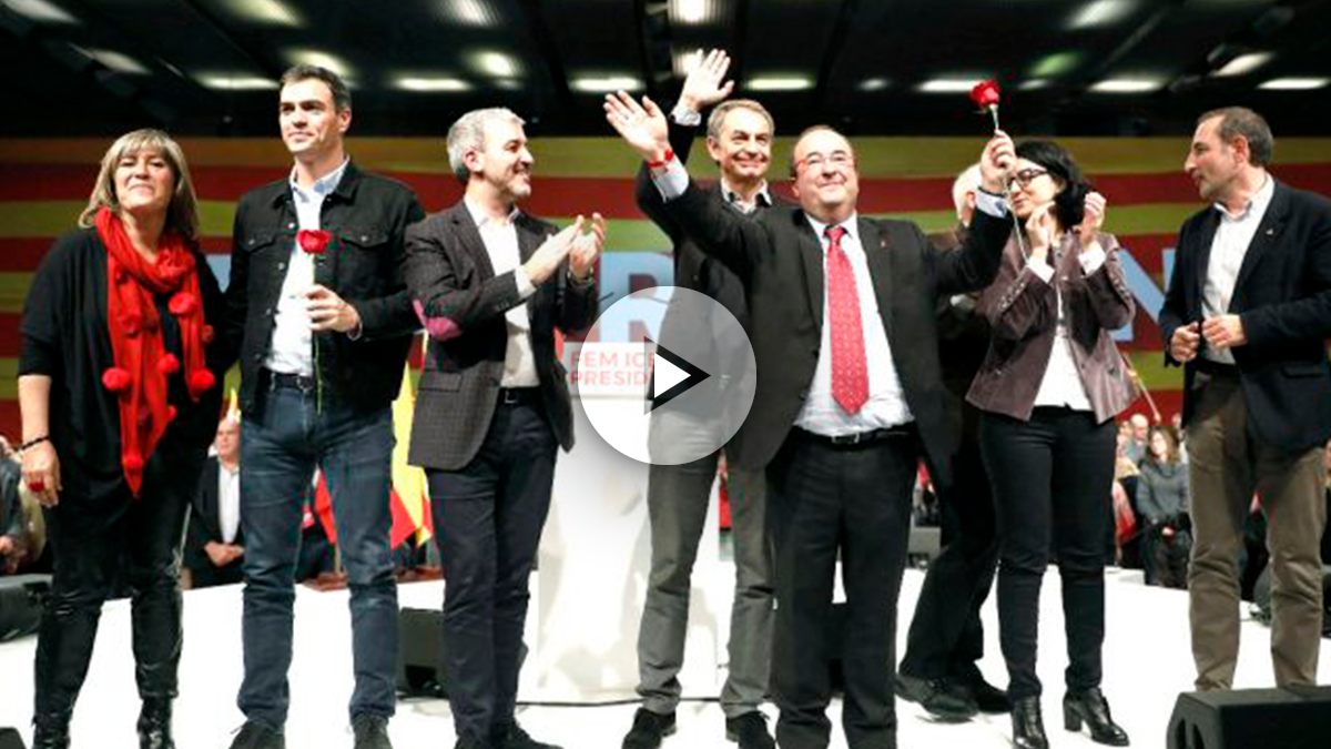Iceta arropado por Sánchez, Zapatero y otros dirigentes socialistas (Foto: Efe).