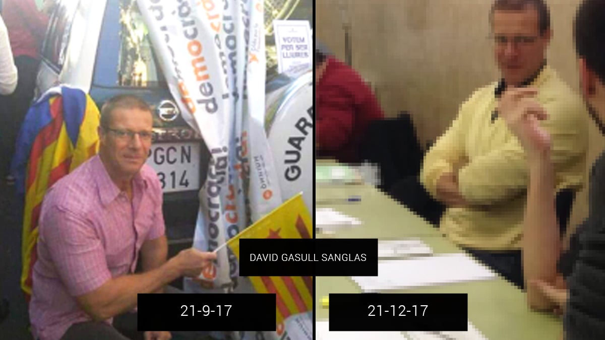 El mosso independentista Gasull i Sanglas en el acoso a la Guardia Civil y como presidente de mesa el 21-D