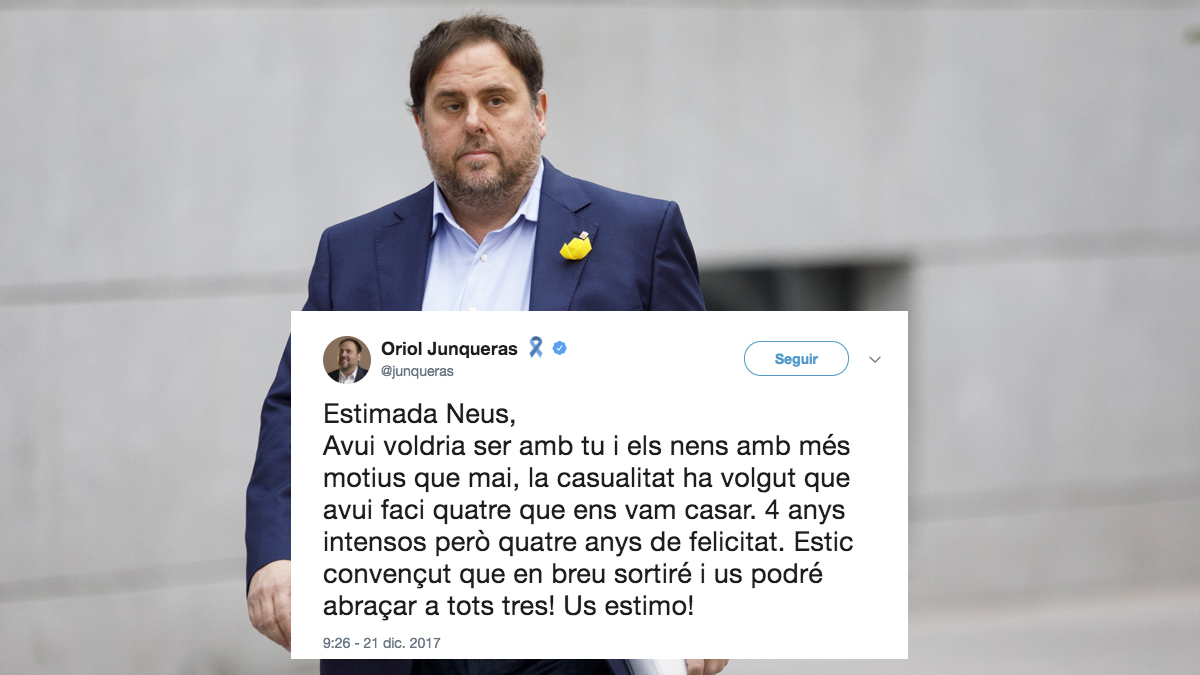 Tuit de Oriol Junqueras a su mujer este 21D.