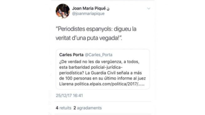 'Tuit' del jefe de campaña de Puigdemont en Bélgica.